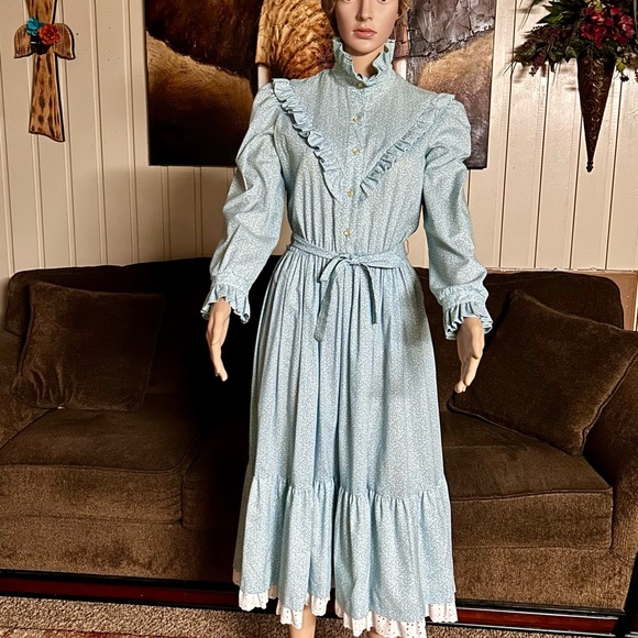 Hartsville • Vintage • 1970’s • Blue/White • Medium • Floral • Victorian • Dress - Picture 2 of 16